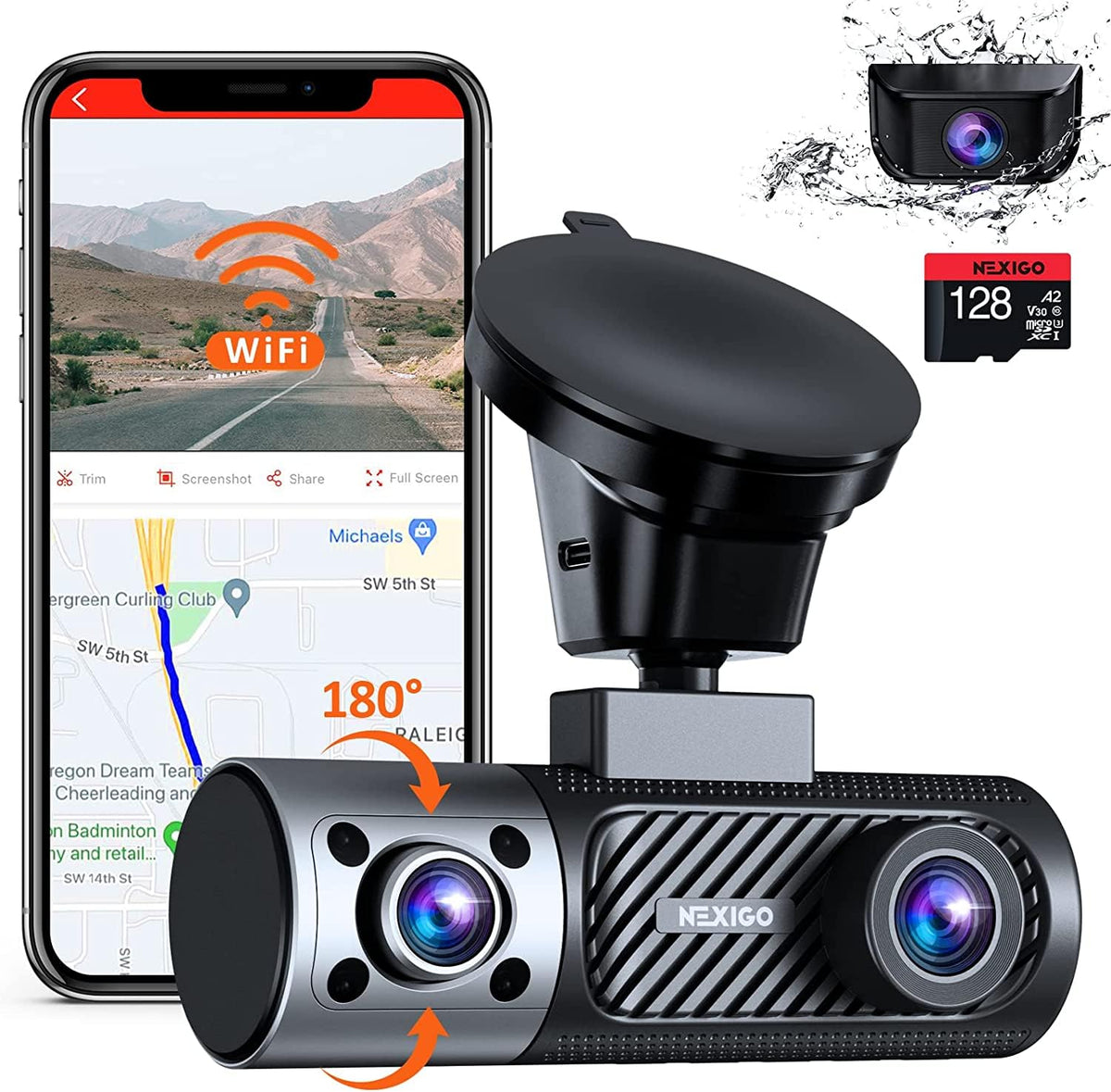NexiGo D621 front camera delivers crisp 4K footage for clear incident evidence.