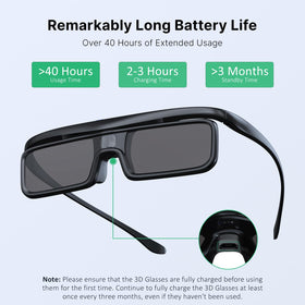 NexiGo DLP Link 3D glasses battery indicator, shows power for extended sessions.