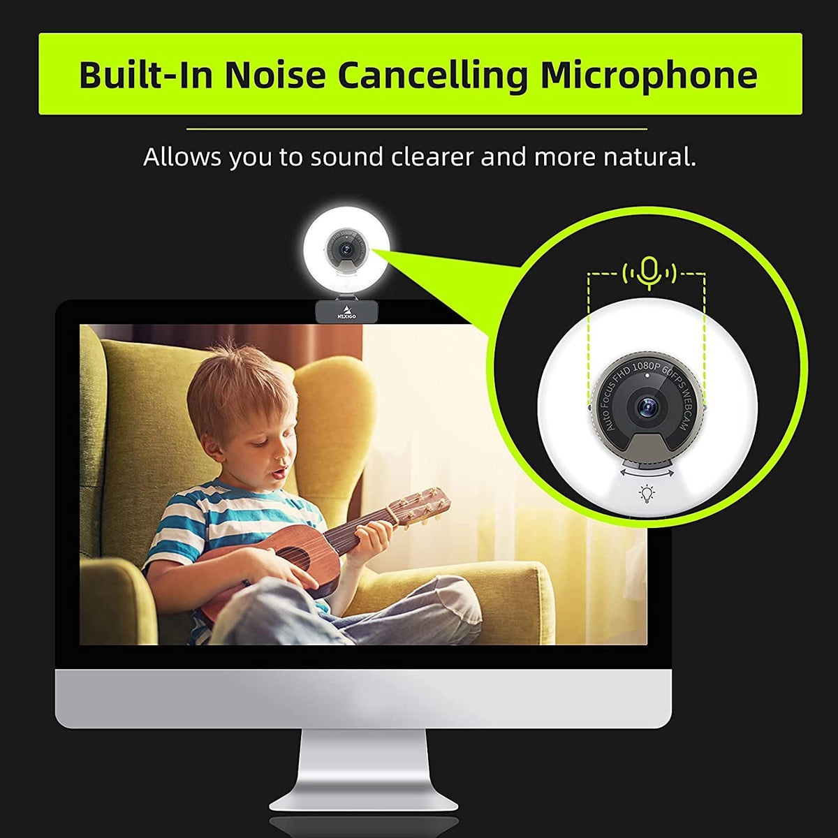NexiGo adjustable hinge and clip, allows stable mounting and flexible camera angles