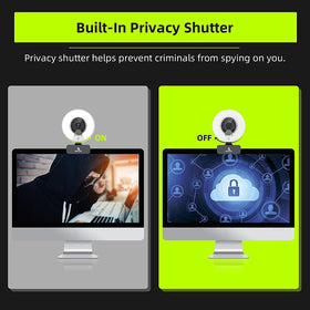 NexiGo webcam clipped to laptop screen, enables plug-and-play video conferencing