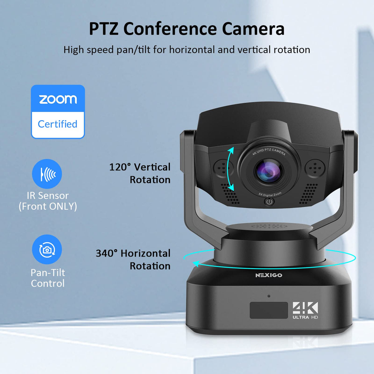 NexiGo N990 PTZ zoom controls highlight quick framing during meetings