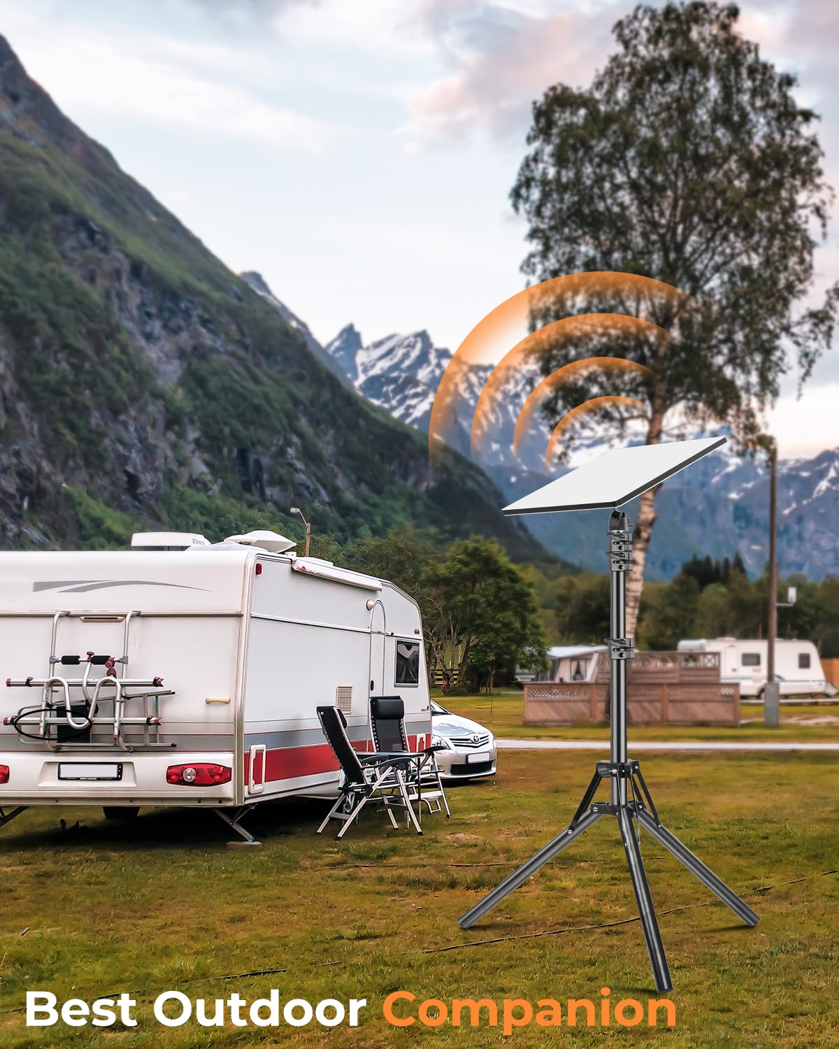 Nexiview mounted on RV rooftop showing stable outdoor connectivity benefit