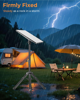 Nexiview set up beside an RV at campsite offering portable internet for travel