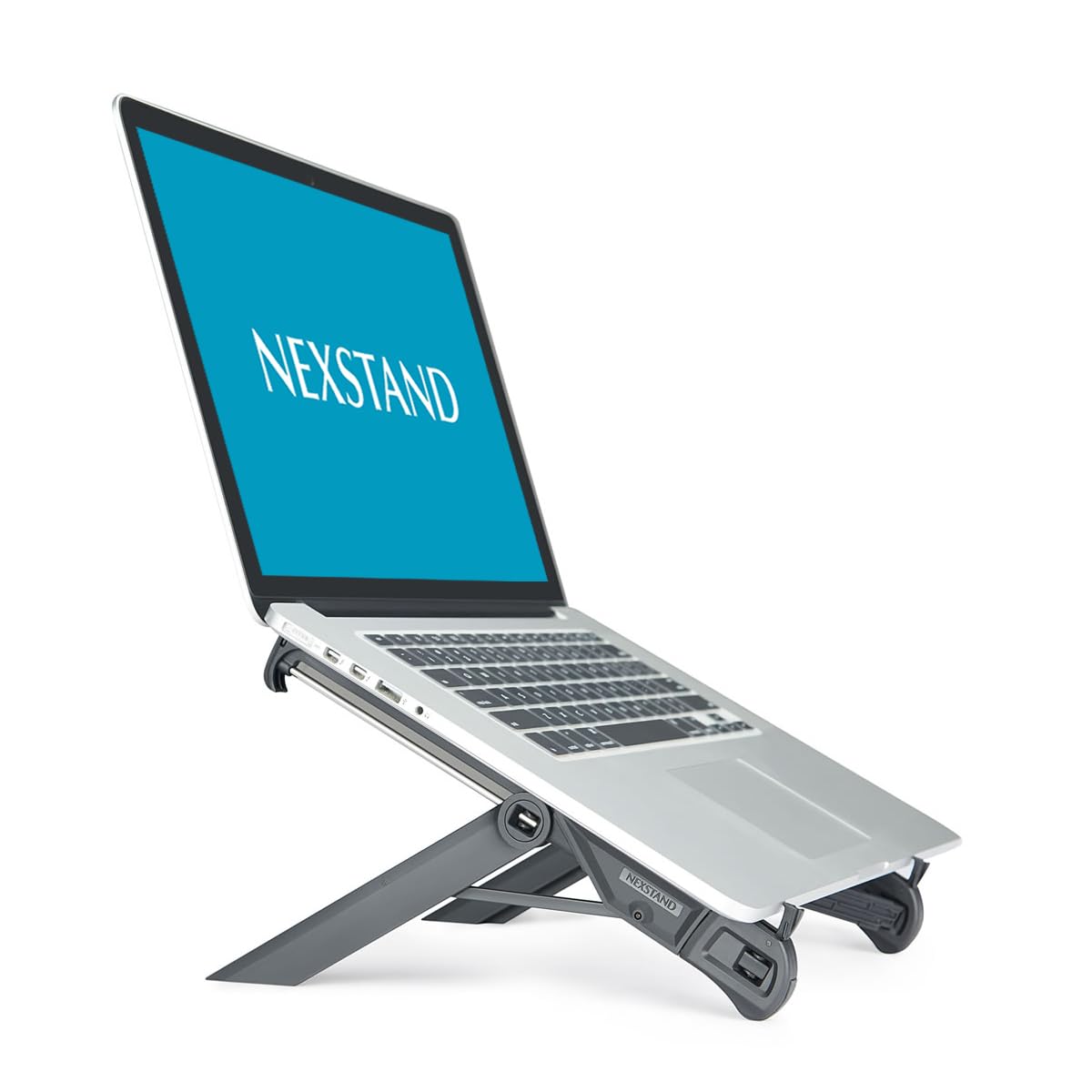 Nexstand K7 folded laptop stand for easy travel and compact desk setup.