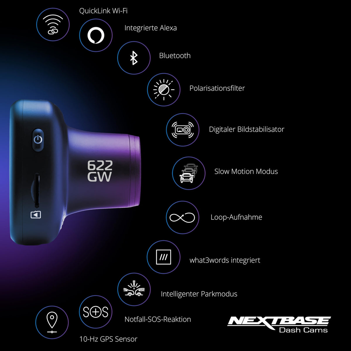 Nextbase 622GW Alexa built-in enables hands-free control on the road