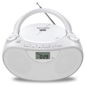 Nextron boombox front view showing speakers and controls for clear sound