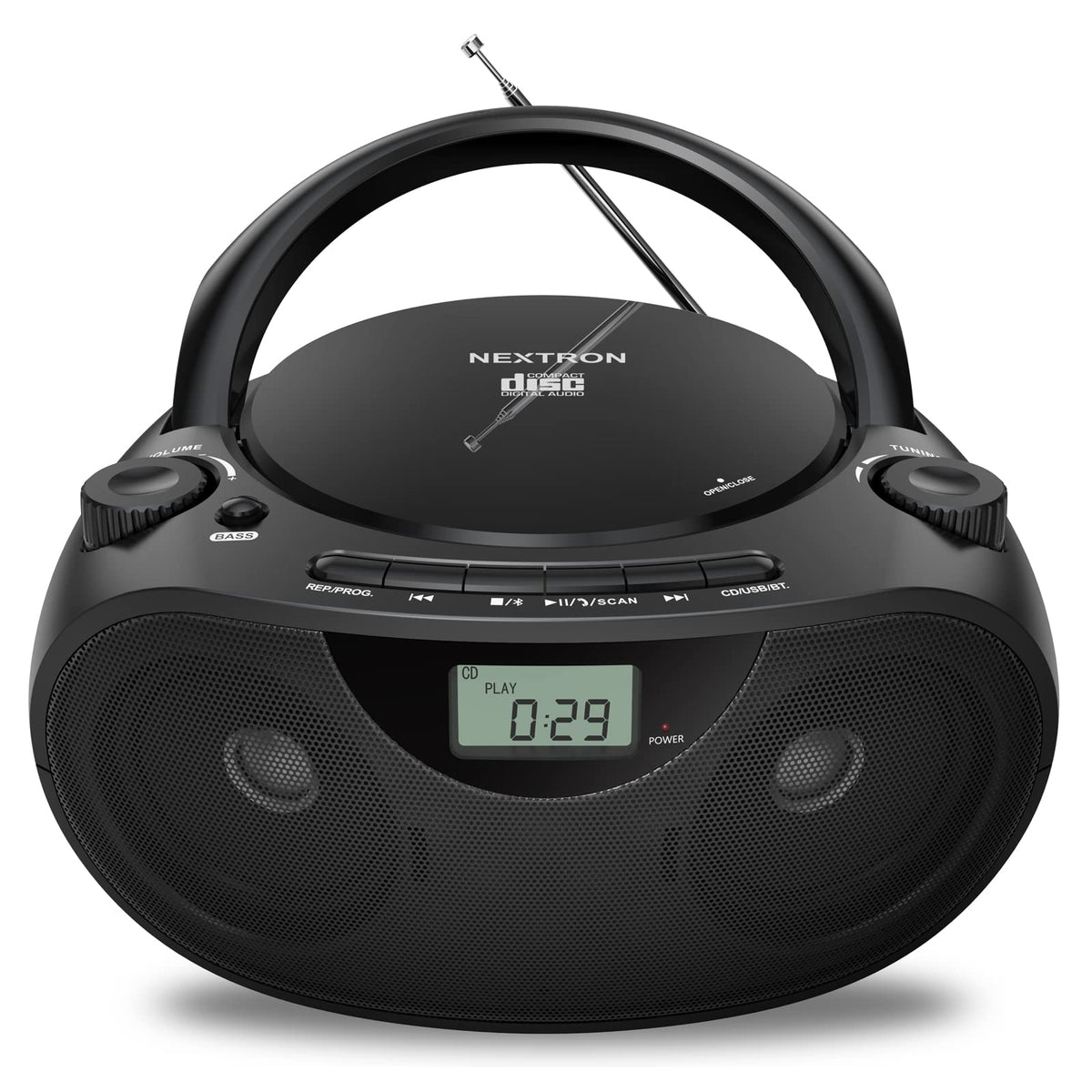 Nextron front view showing boombox and clear stereo presence benefit