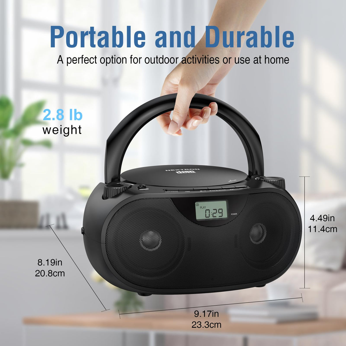 Nextron on picnic blanket illustrating portable music enjoyment benefit