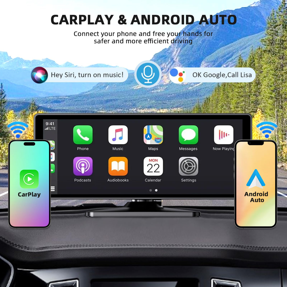 NFOIEIS Wireless CarPlay and Android Auto for quick hands-free control