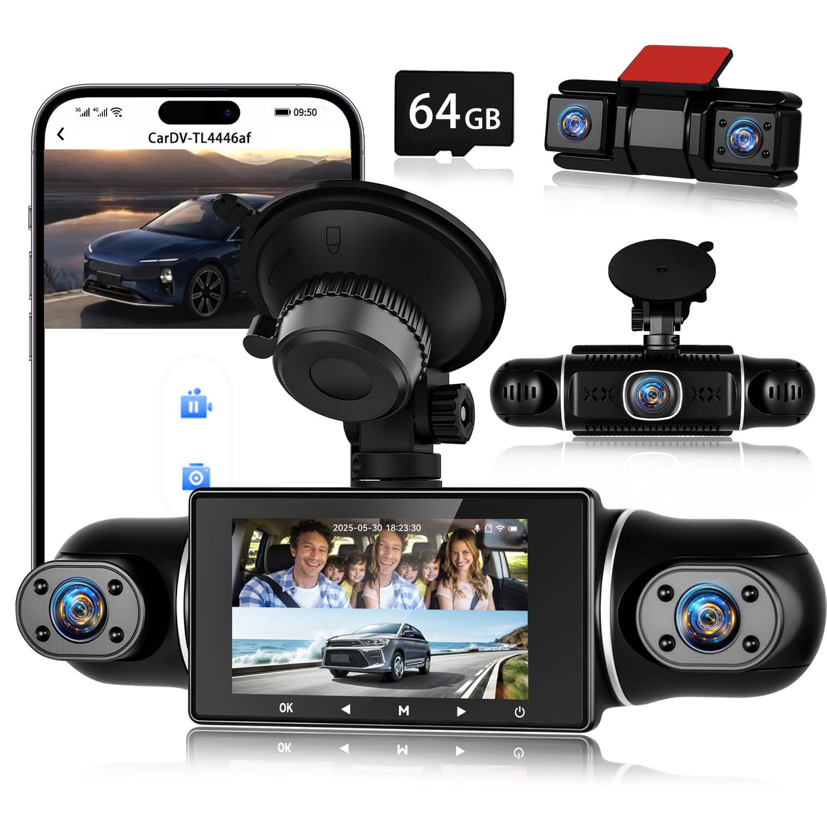 NHOPEEW 5-channel dash cam front view captures wide road footage for confident daytime driving.