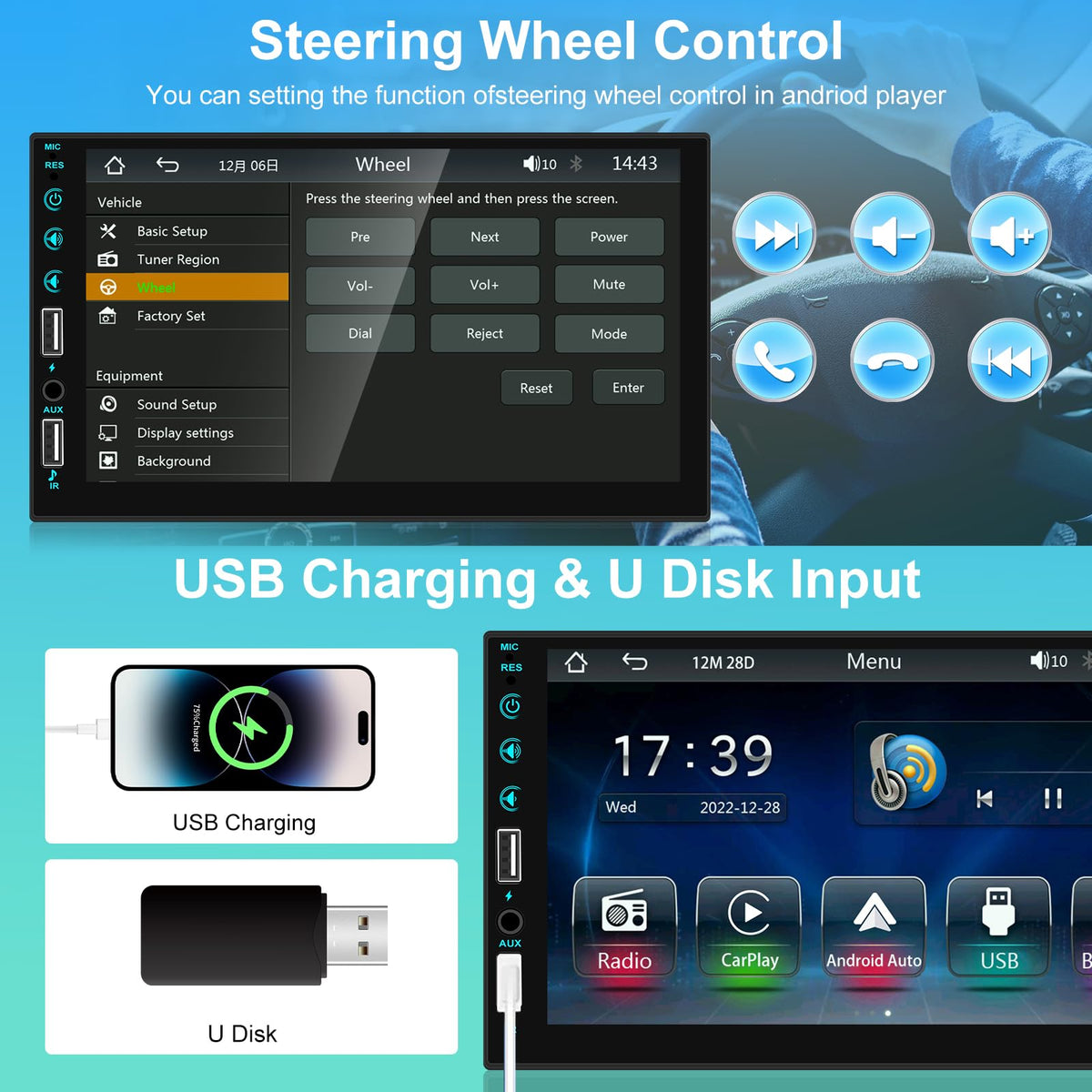 NHOPEEW paired with steering wheel controls showing convenient hands-free control
