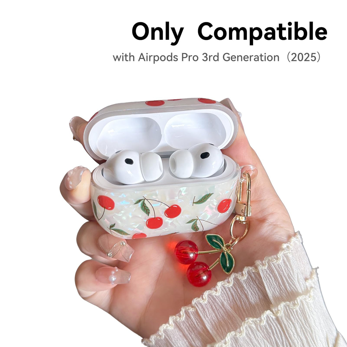 NiceAccs AirPods Pro 3 case with cherry keychain for easy access and decoration