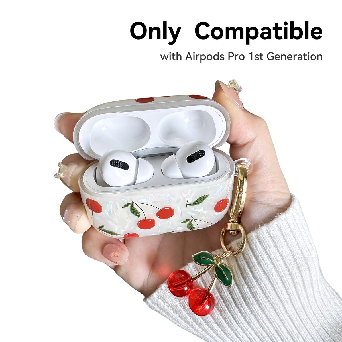 NiceAccs AirPods Pro cherry case side view, portable and grippy.