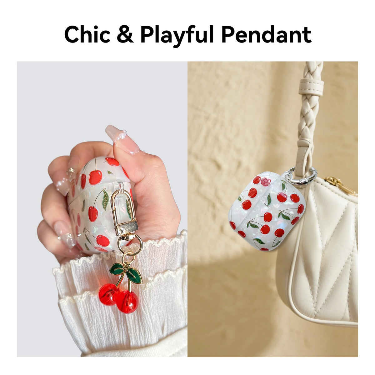 NiceAccs cherry keychain close-up demonstrating secure clip attachment