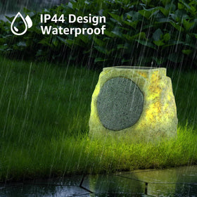 NiceBuy solar rock speaker delivers dual-channel sound with extended outdoor range.
