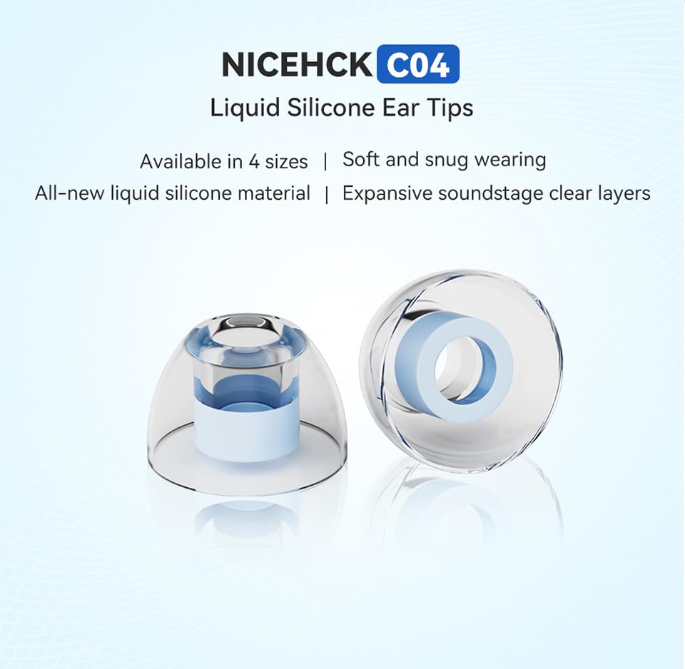 NICEHCK C04 S eartip closeup highlighting secure fit with silicone.