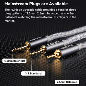 NICEHCK IcyMoon silver braided cable foreground emphasizes style and wear resistance.