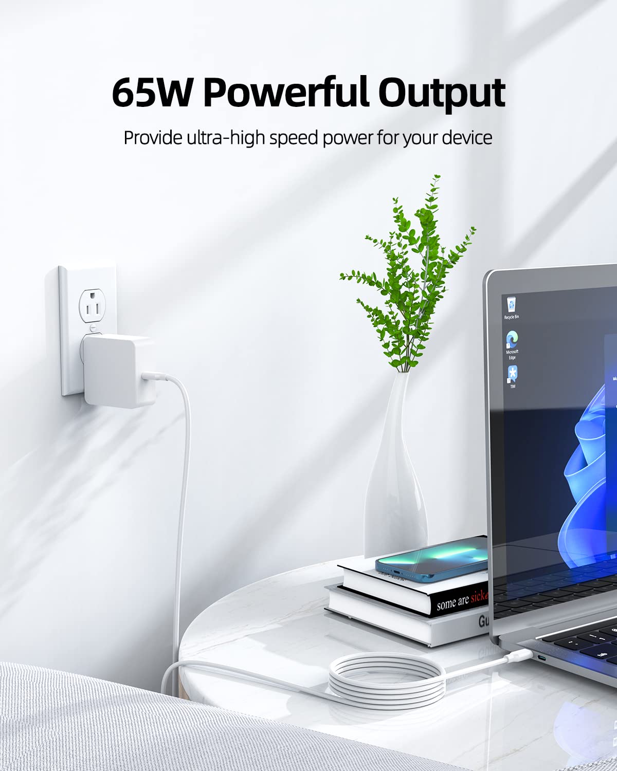Nicpower charger with detachable 7.5ft cable for flexible placement