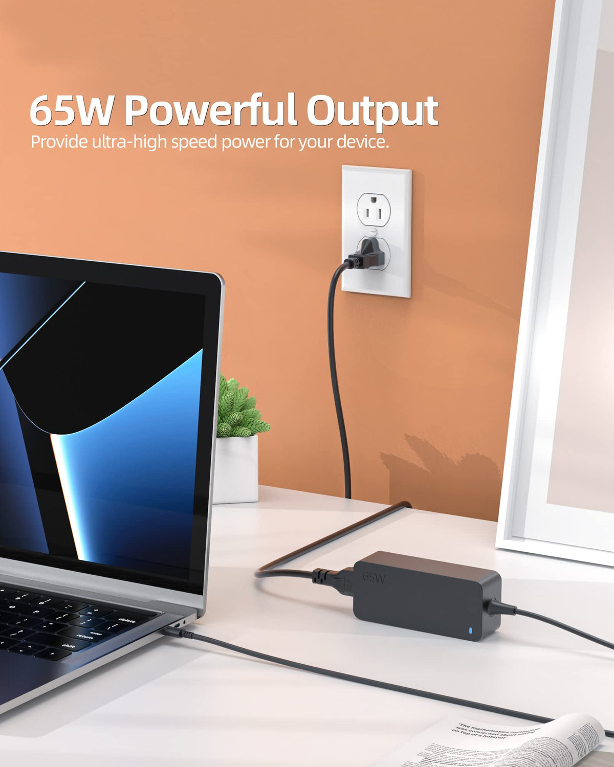 Nicpower 65W USB-C charger flat travel-friendly design for portability