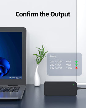 Nicpower 90W slim-tip charger close-up plug with high-quality build for safe charging.