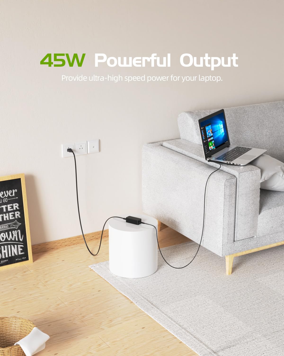 Nicpower charger with Galaxy View 18.4-inch tablet highlighting compatibility