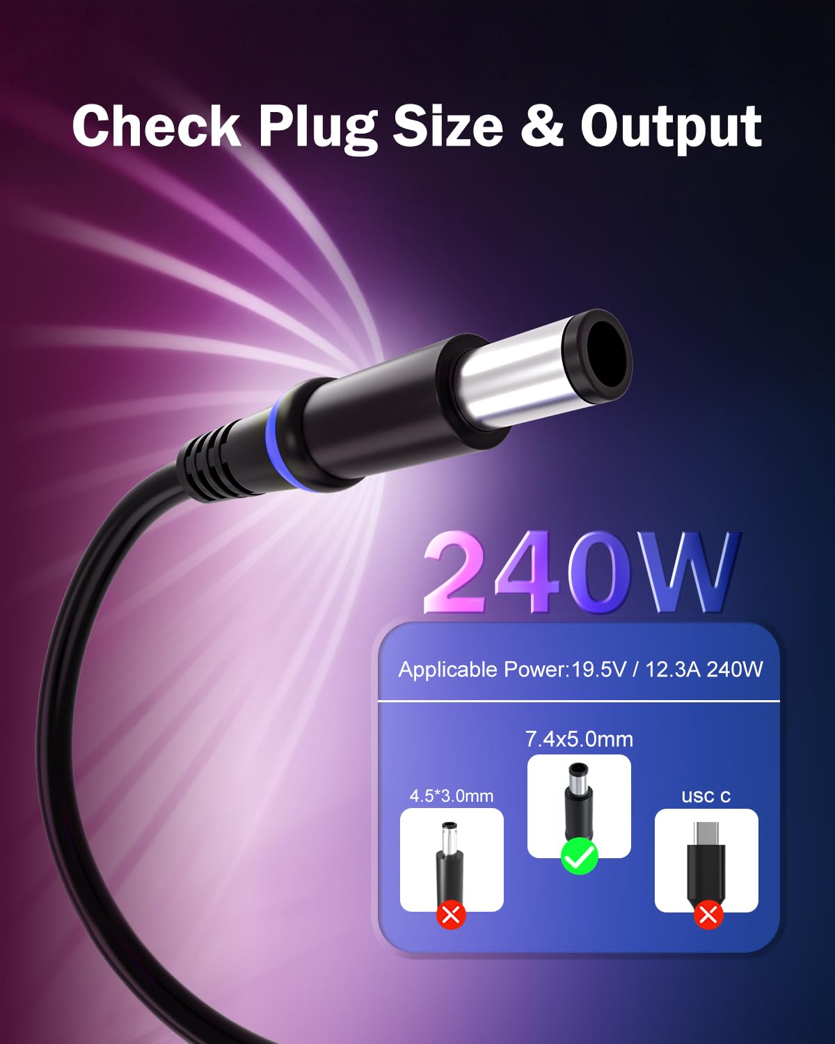 Nicpower adapter label with specs visible ensuring correct voltage and amperage