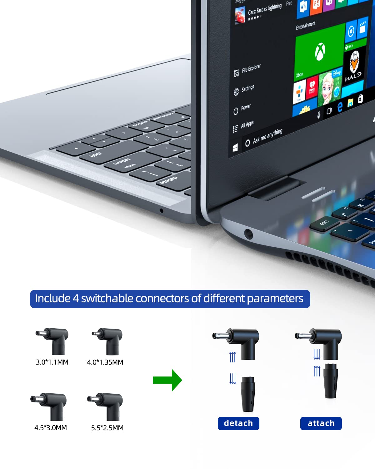 Nicpower Asus Vivobook compatibility image, showing broad support for 65W and under.