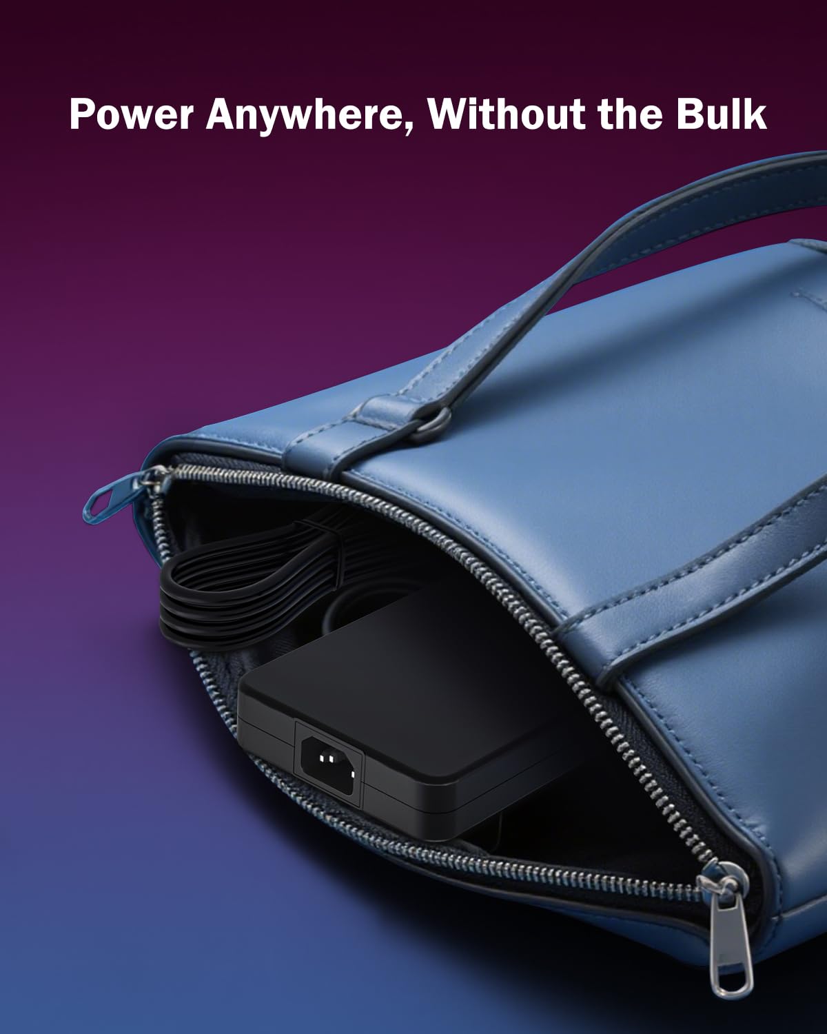 Nicpower charger next to a hand showing compact size and easy portability