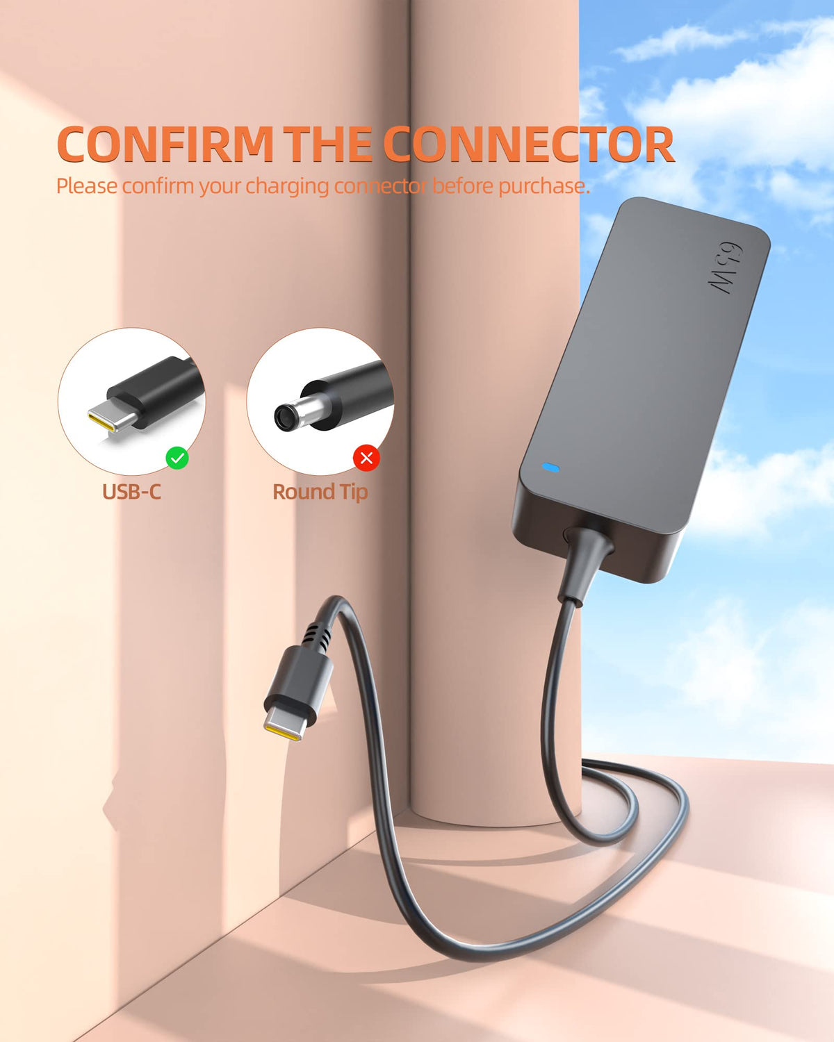 Nicpower USB-C 65W charger back view, featuring safety emphasis and durable build.