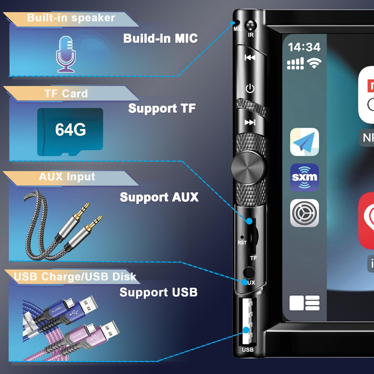 Nideocion IR remote and steering wheel controls for safer operation
