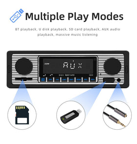 Nideocion car radio AUX input for legacy devices and versatile listening.