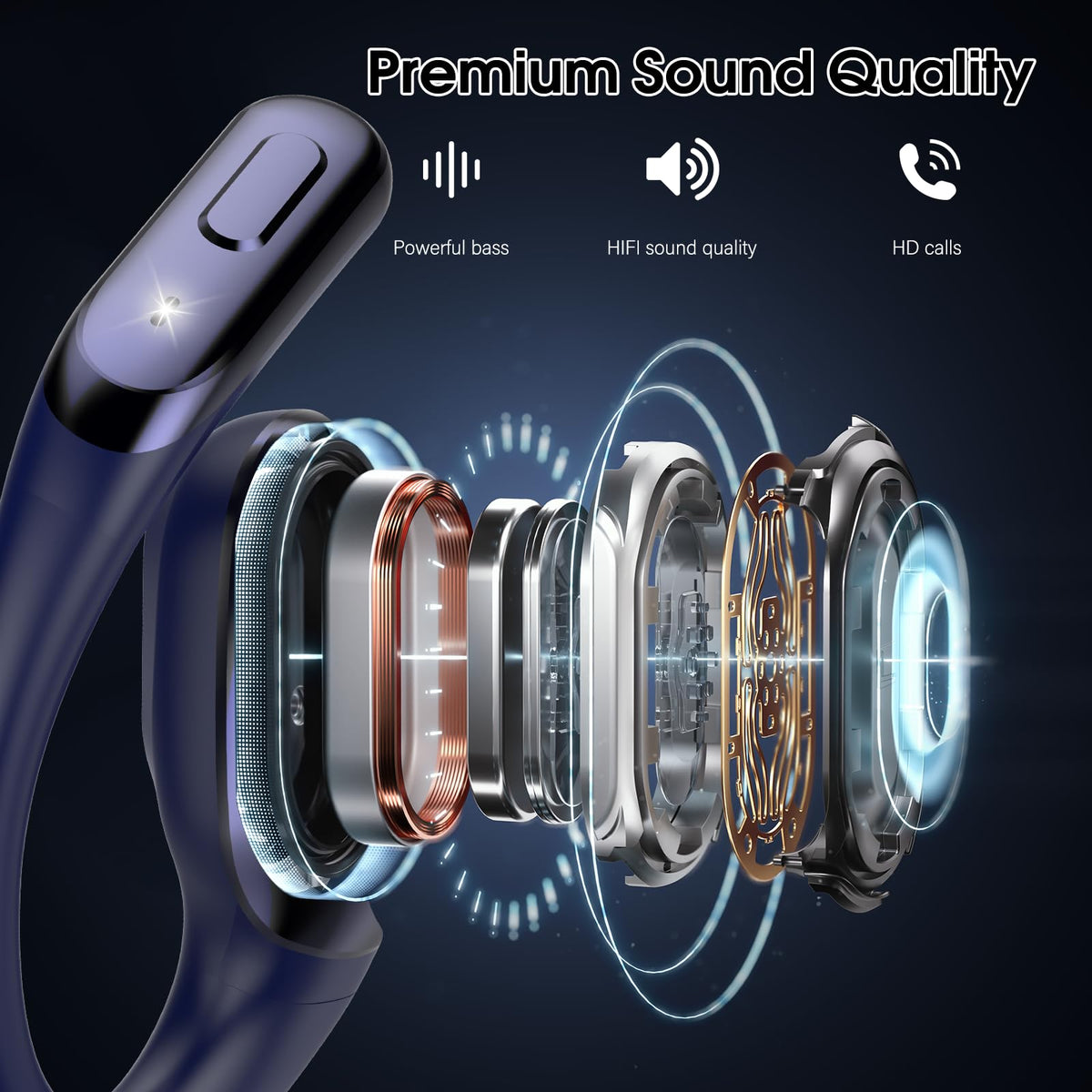 Niderson open ear blue wide area tap highlights precise touch controls