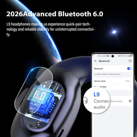 Niderson open ear headphones blue wireless connection demonstrates fast Bluetooth 6.0 streaming