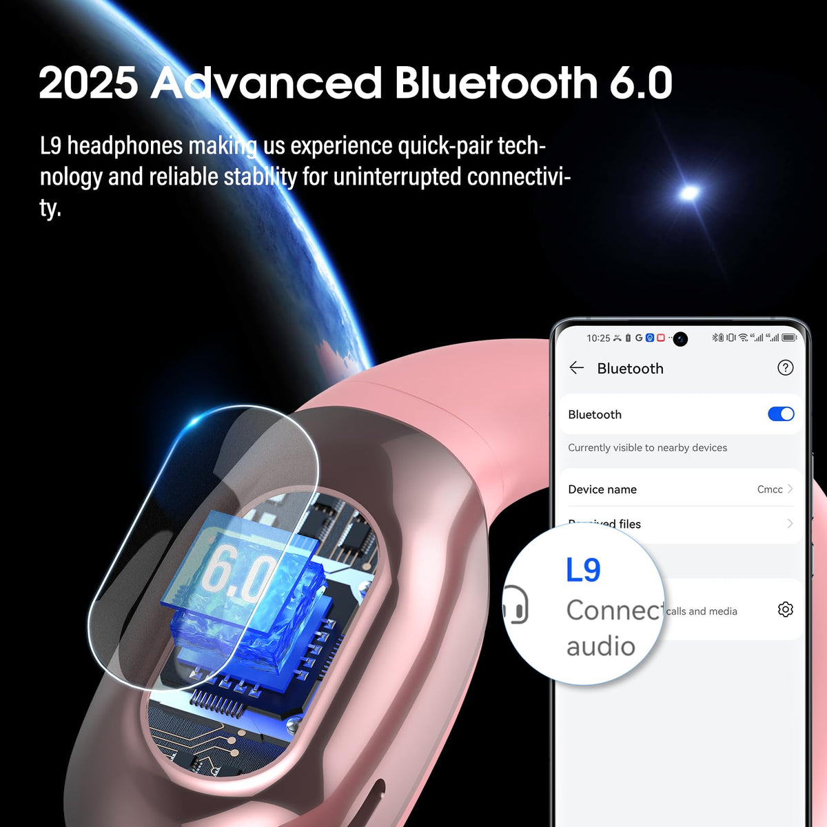 Niderson open-ear headphones rose charging case ultra-portable for travel.