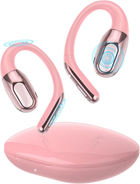 Niderson open-ear headphones in rose color front view for comfortable listening.