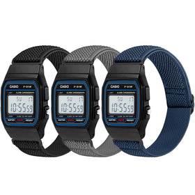 Nidoujin Casio elastic band compatible with 18mm lugs for secure daily wear.