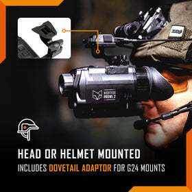 Nightfox Prowl 2 dovetail helmet mount enables hands-free operation on gear.