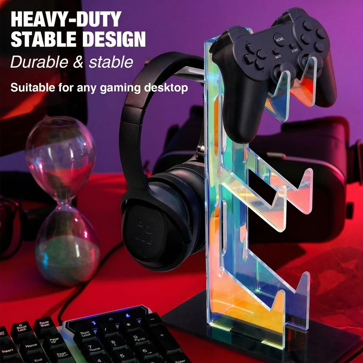 NiHome acrylic headset and controller storage neatly displays gaming gear.
