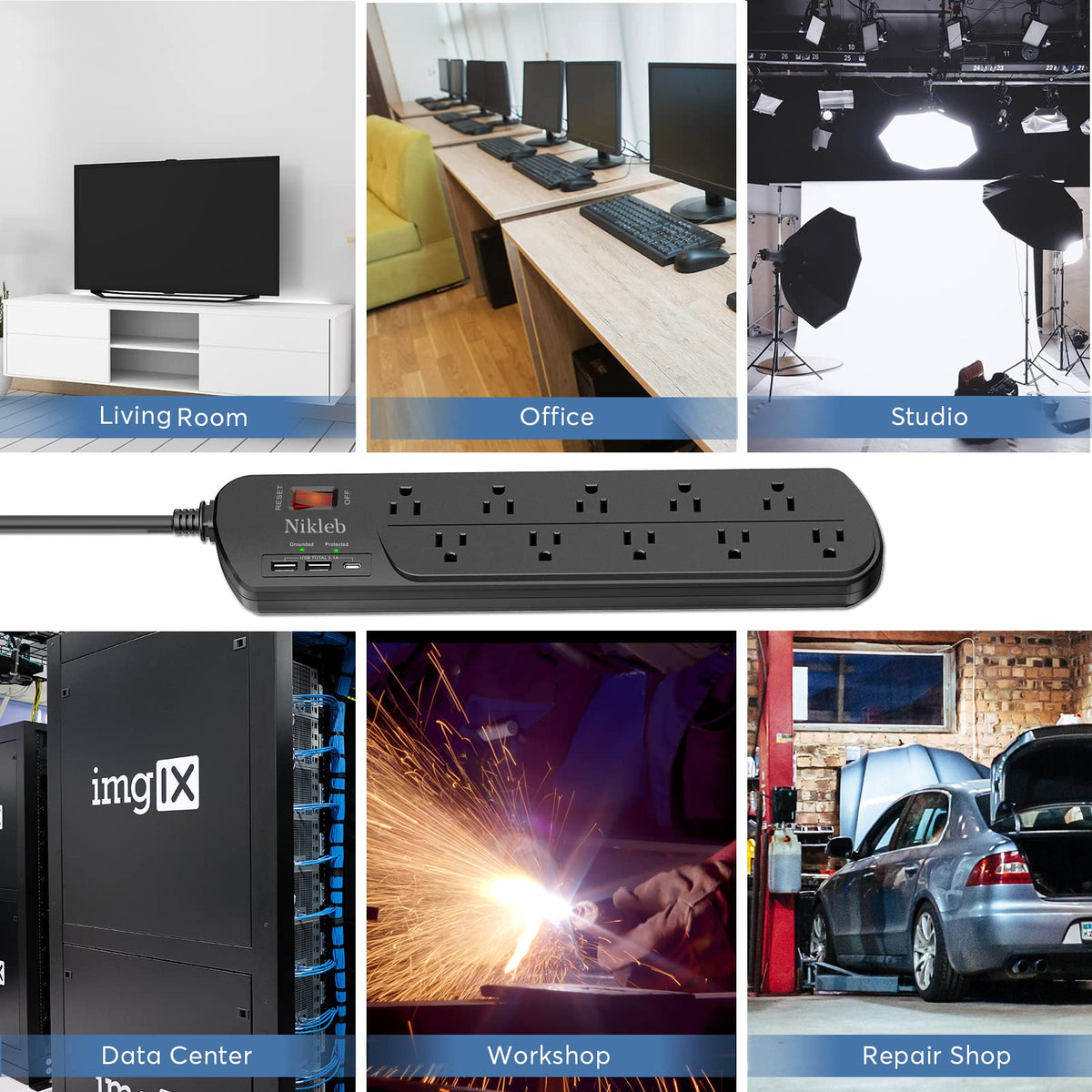 Nikleb 10-wide outlets streamline a crowded desk with balanced power