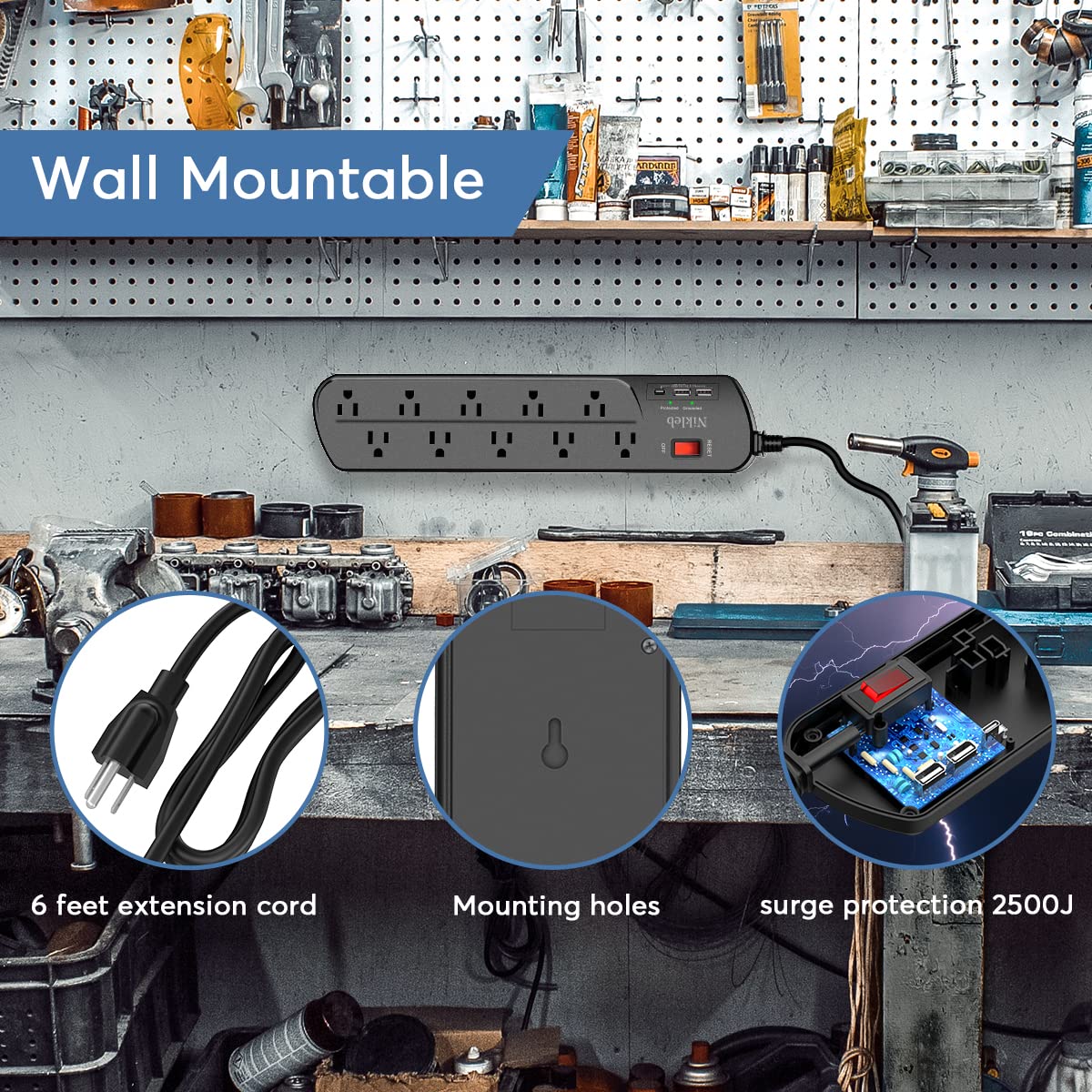 Nikleb wall-mountable power strip for tidy, accessible setup
