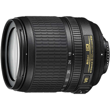 Nikon 18-105mm lens front view highlights compact versatility for travel and landscapes.