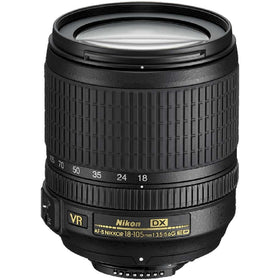 Nikon 18-105mm lens side view demonstrates wide-range zoom for portraits and everyday shooting.