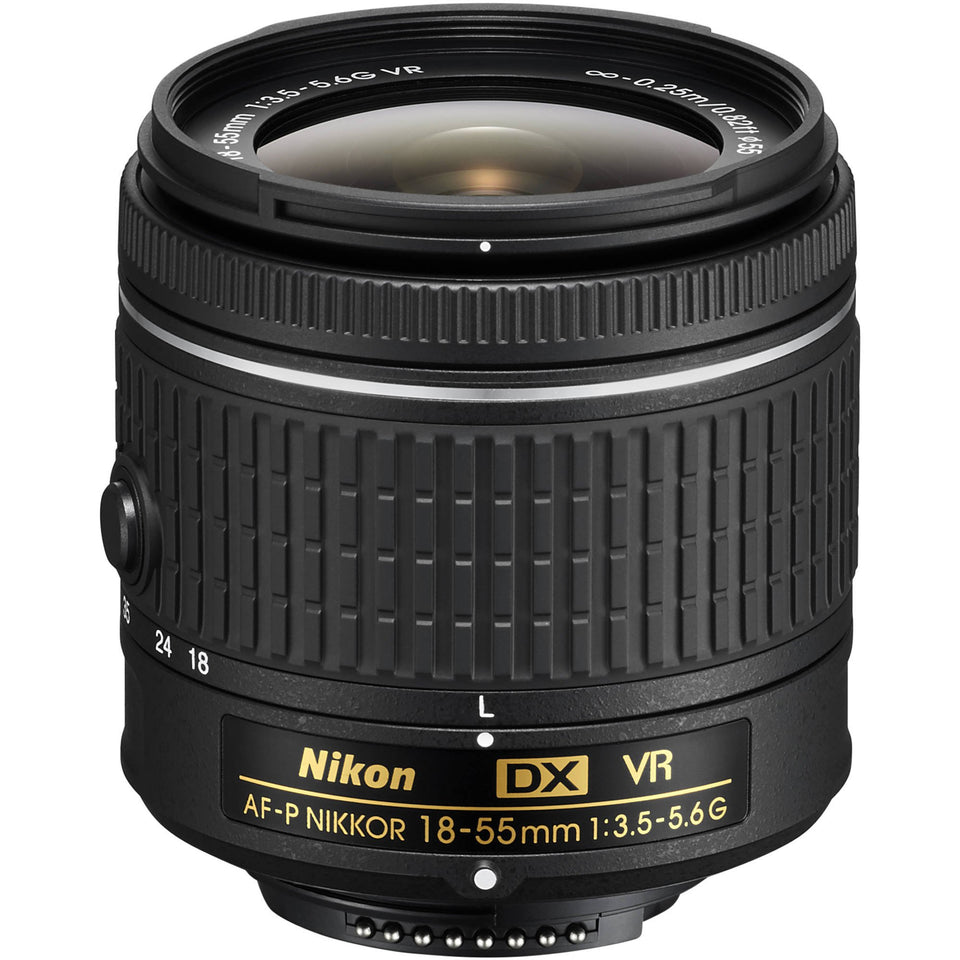 Nikon 18-55mm lens with barrel retracted for a compact travel setup.