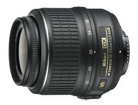 Nikon AF-S DX 18-55mm VR lens shows compact design ideal for travel.