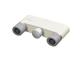Nikon 4x10D CF Pocket Binoculars ivory white with leather case, easy protection for travel