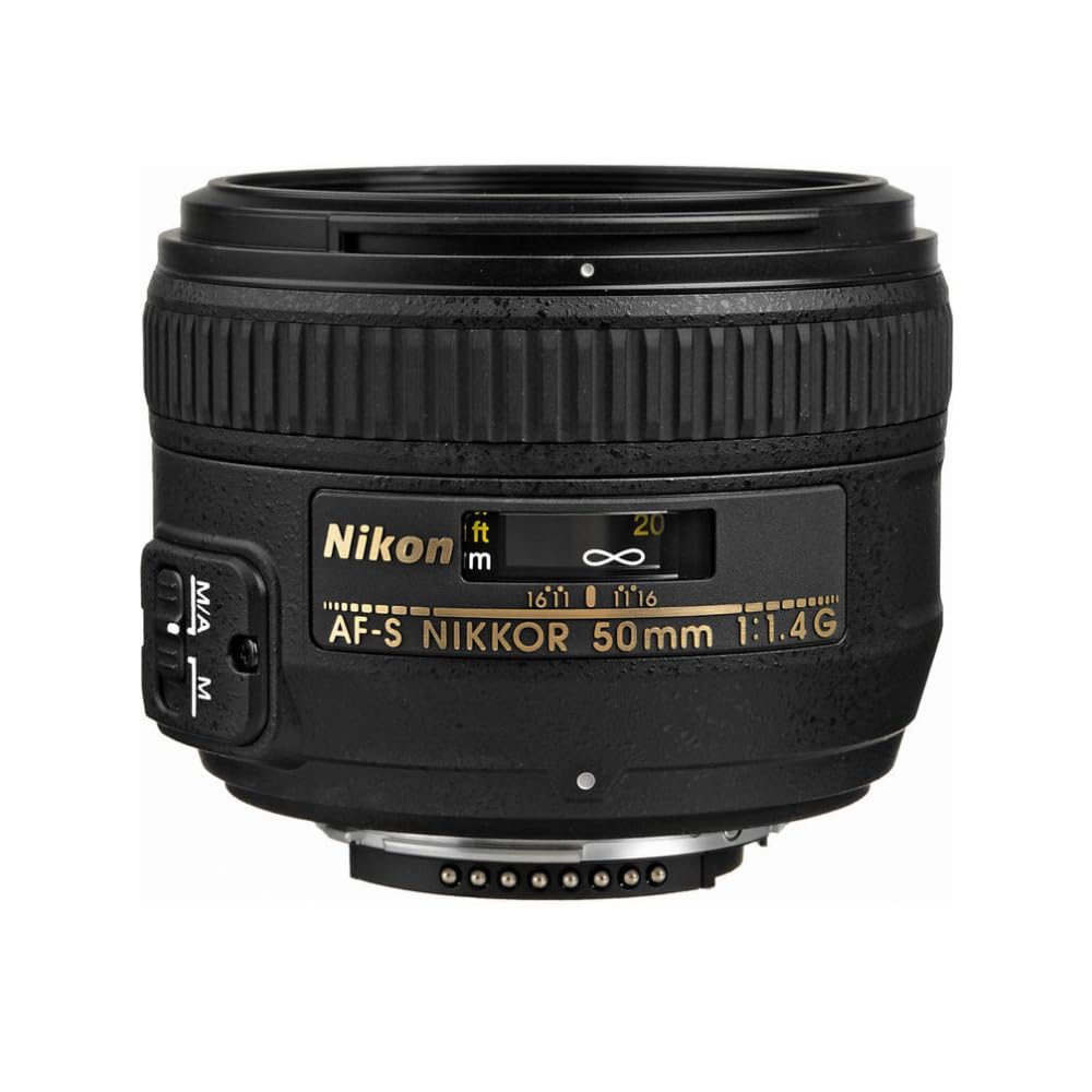 Nikon 50mm f/1.4G lens front view highlights wide aperture for sharp low-light photos