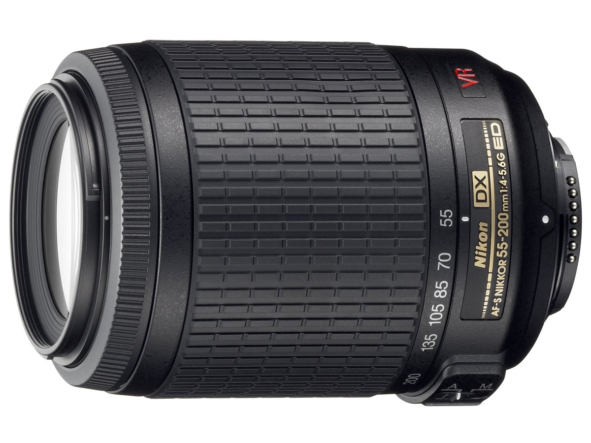Nikon 55-200mm telephoto zoom lens with VR stabilization for steady handheld shots