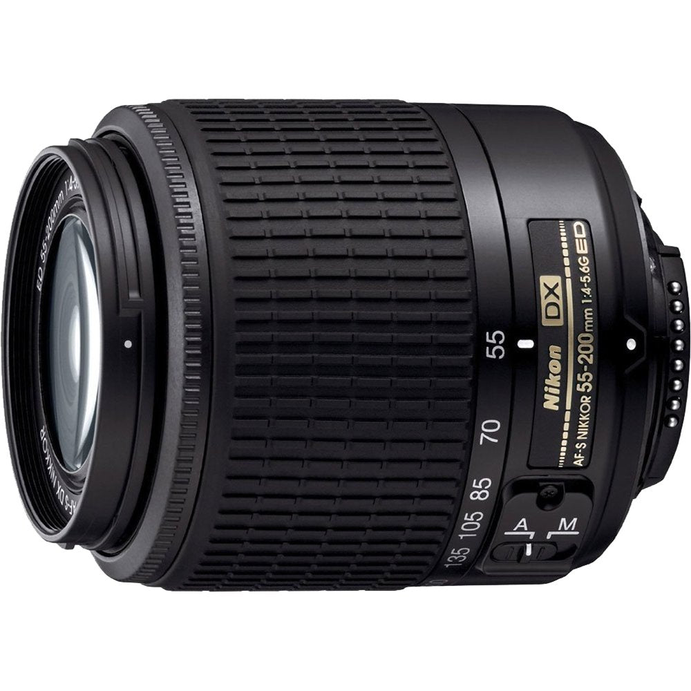 Nikon 55-200mm zoom lens side view, renewed and compact for travel photography