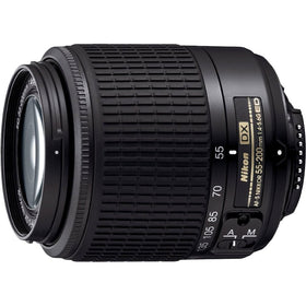 Nikon 55-200mm zoom lens side view, renewed and compact for travel photography