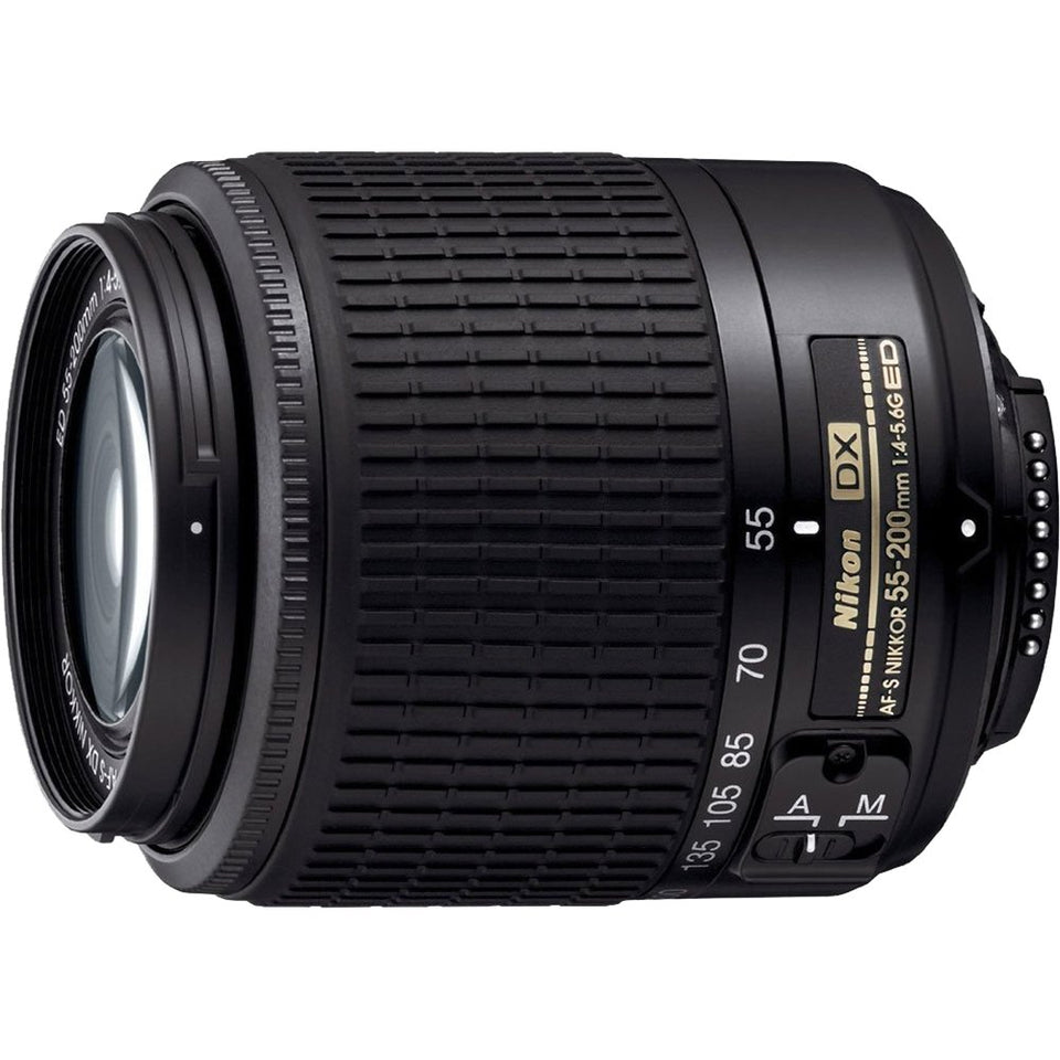 Nikon 55-200mm zoom lens side view, renewed and compact for travel photography